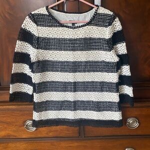 Talbots Black and White Lace Overlay Blouse